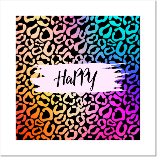 Happy rainbow leopard print Posters and Art